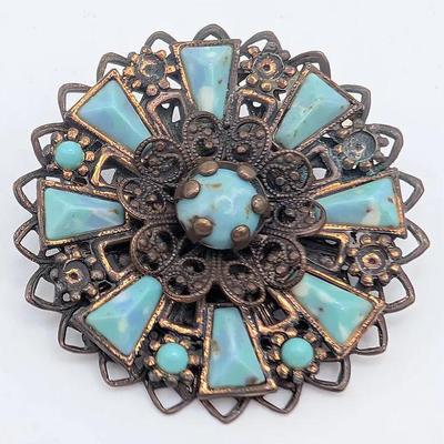 Vintage Filigree Copper Brooch