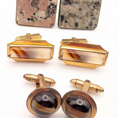 Cufflink Collection | 3 Pairs of Vintage Cufflinks | Granite | Correct Quality | Banded Agate