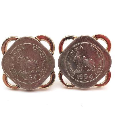 Cufflink Collection | One Pair of Swank Cufflinks with Half Anna Coin from British India
