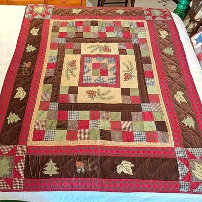 Wintery Patchwork Throw Size Quilt with Embroidery Details