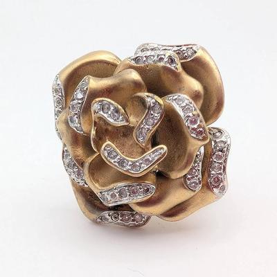 Vintage Gold Tone Rose Cocktail Ring