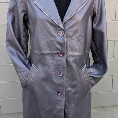 NWT Dark Brown Leather Button Up Car Coat 