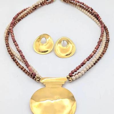 Sutton Hoo Gold Plated Earrings and Necklace Set