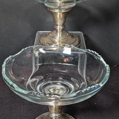 Pair of Amston Reinforced Sterling and Glass Compotes