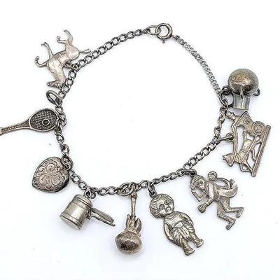 Vintage Silver Charm Bracelet | Horse & Buggy | Heart | Tennis | Monkey & More