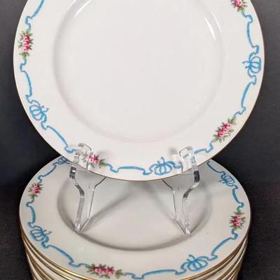 Minton Dinner Plates Blue Bows and Pink Roses Set of 10