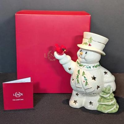 Lenox Happy Holly Days Light Up Snowman Figure with Cardinal 