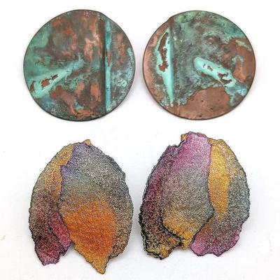 2 Pair Vintage Earrings | Copper Circles | Signed Art Paper 