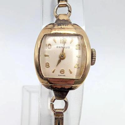 Vintage Lady's Benrus 10K RGP Bezel Watch with Stainless Steel Back