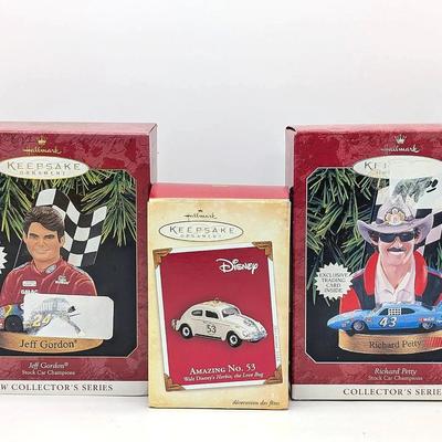 Three Hallmark Keepsake Ornaments | Jeff Gordon | Herbie the Love Bug | Richard Petty