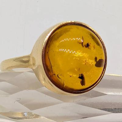 14K (585) Gold And Amber Ring