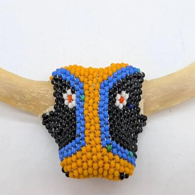 Vintage Bull Head Beaded Bolo Tie Slide
