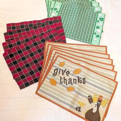 3 Sets of Holiday Placemats | 4 St. Patrick's Day | 4 Christmas Plaid | 6 Thanksgiving