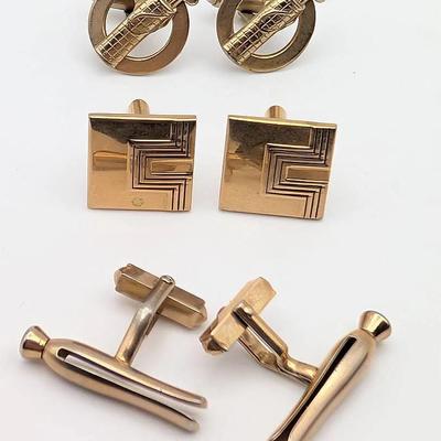 Cufflink Collection | 3 Pairs of Vintage Cufflinks | Greek Key Swank | Golf Clubs | Clothes Pins