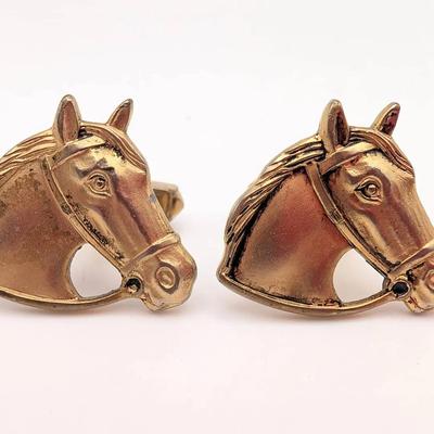 Cufflink Collection | One Pair of Vintage Gold Tone Cufflinks by Anson with Horse Head Motif