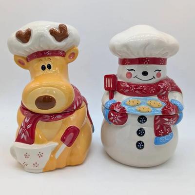 Two Christmas Canisters/Cookie Jars by Temptations | Reindeer | Snowman