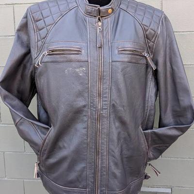Men's XL Dark Brown Leather Zip Front Jacket 