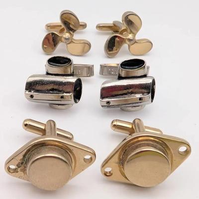 Cufflink Collection | 3 Pairs of Novelty Cufflinks | Boat Propeller | Motorola Power Transister