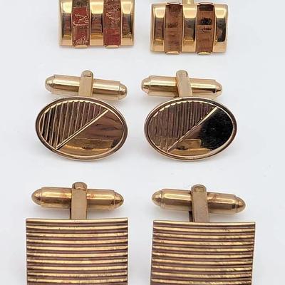 Cufflink Collection | 3 Pairs of Vintage Cufflinks | Gold Tone | Swank