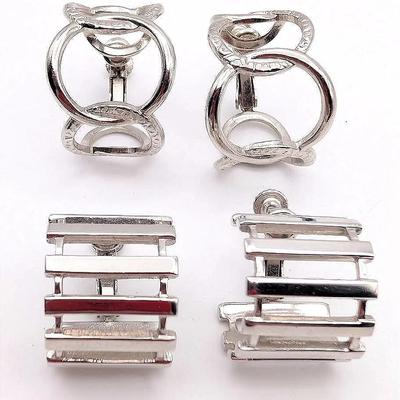 2 Pairs of Vintage Napier Silver Tone Screwback Earrings