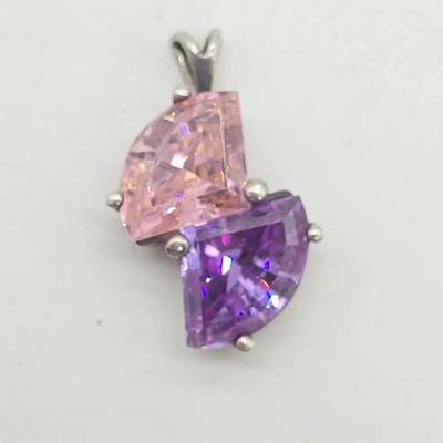 Pink and Purple Crystal Pendant Set in Silver Tone