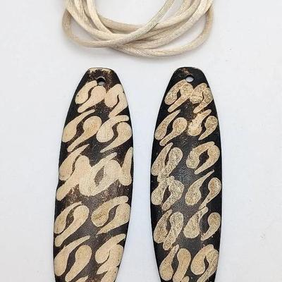 African Batik Bone Feather Pendants and a Satin Cord
