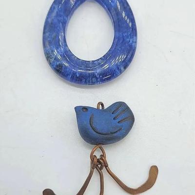 Blue Teardrop and Bird Bead with Copper Details