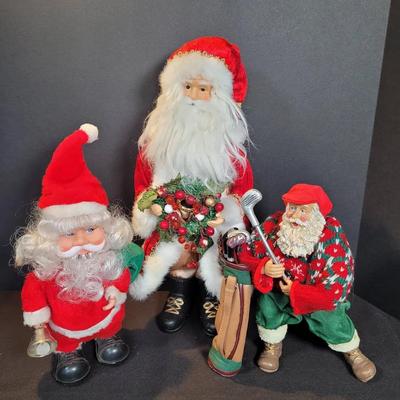 3 Santa Figures | Vintage Santa with Bell | Golfing Santa | Tall Santa with Wreath