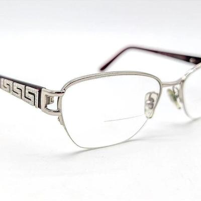 Versace Silver Oval Glasses with Greek Key Crystal Temples