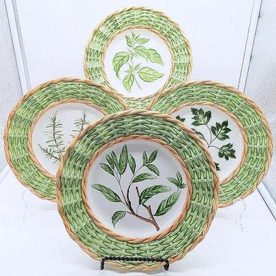 Set of 12 Made In Italy Ceramic Botanical Herb Salad Plates