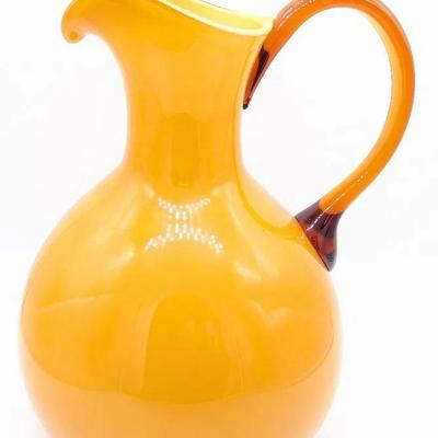 Handblown Glass Pitcher in Mango Orange Color