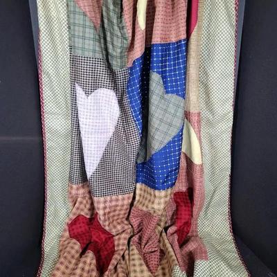 Handmade Folk Patchwork Heart Throw Sized Quilt