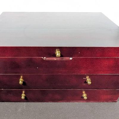 Red Lined Dark Wood Silver Ware Chest with 2 Drawers
