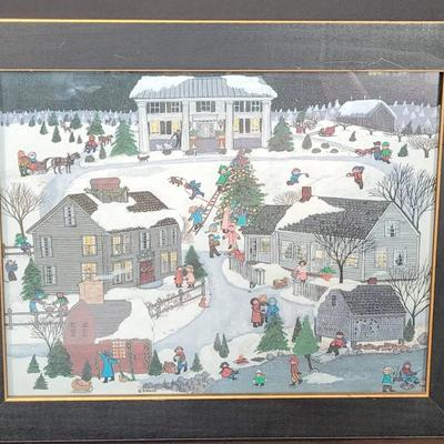 Sandra Somers Signed Print "New England Christmas" Christmas Decorating Scene
