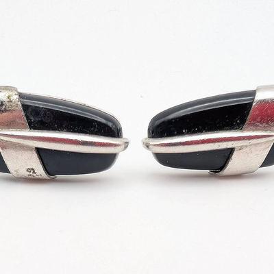 Cufflink Collection | One Pair of Silver Tone and Black Cuffilnks by Anson