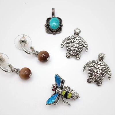Vintage Jewelry Lot | Att. to Alice Caviness Made in Germany Insect Pin | Turtle Earrings & More