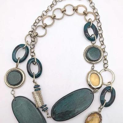 Chico's Gold Tone and Green Extra Long Necklace