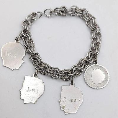 Vintage Sterling Silhouette Family Charm Bracelet