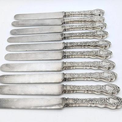 Set of 10 Gorham Versailles Hollow Handle Sterling Dinner Knives