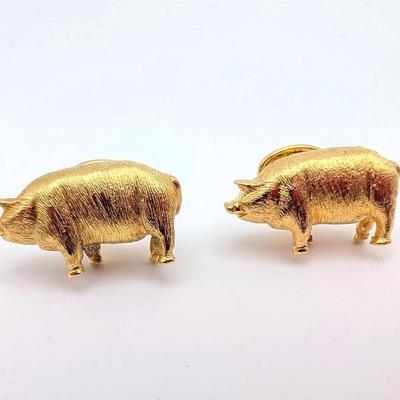 Cufflink Collection | One Pair of Gold Tone Pig Cufflinks