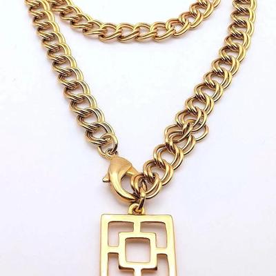 Gold Tone Double Link Chain Necklace 
