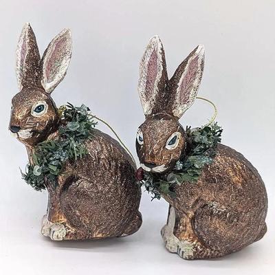 2 Glass Bunny Rabbit Christmas Ornaments
