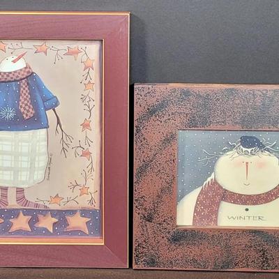 2 Snowmen Prints | "Winter" by Dianna 1999 | Folk Snowman in Blue Sweater by Bernadette Mood