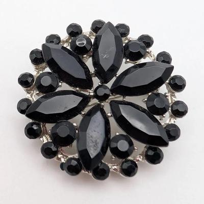 Vintage Black Rhinestone Brooch