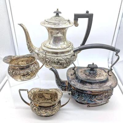Sheffield Silver Plate Kentshire Coffee Pot | Cheltenham Teapot with Creamer and Sugar