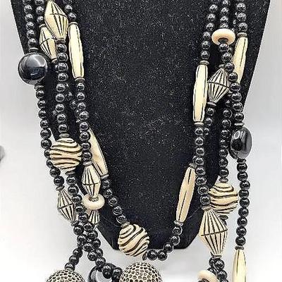 Les Bernard Wooden Bead Multi-Strand Necklace