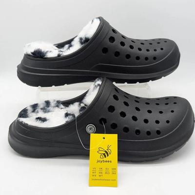 NWT Joybees Cozy Lined Black Crock Slides with Cow Print Size M7 W9