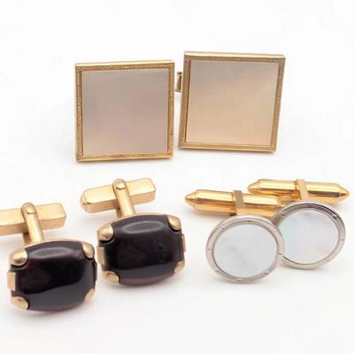 Cufflink Collection | 3 Pairs of Vintage Cufflinks | Sterling Mother of Pearl | Krementz