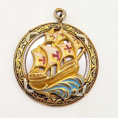 Vintage Enamel Glleon Ship Pendant
