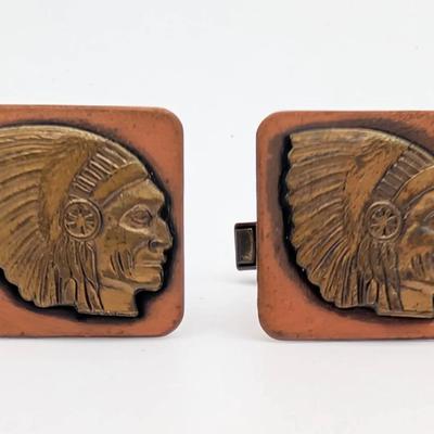 Cufflink Collection | One Pair Copper Cufflinks with Native American Chief Motif